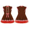 Girls Flying Sleeve Tutu Dress Christmas Gingerbread Man Striped Costume for Party Dance