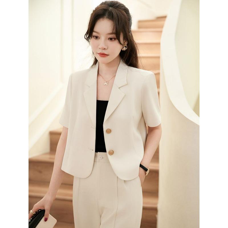 Women's Solid Color Lapel Short Sleeve Double Breasted Casual Blazer