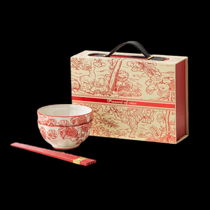 Woding Chinese Style Red Bowl & Chopstick Set