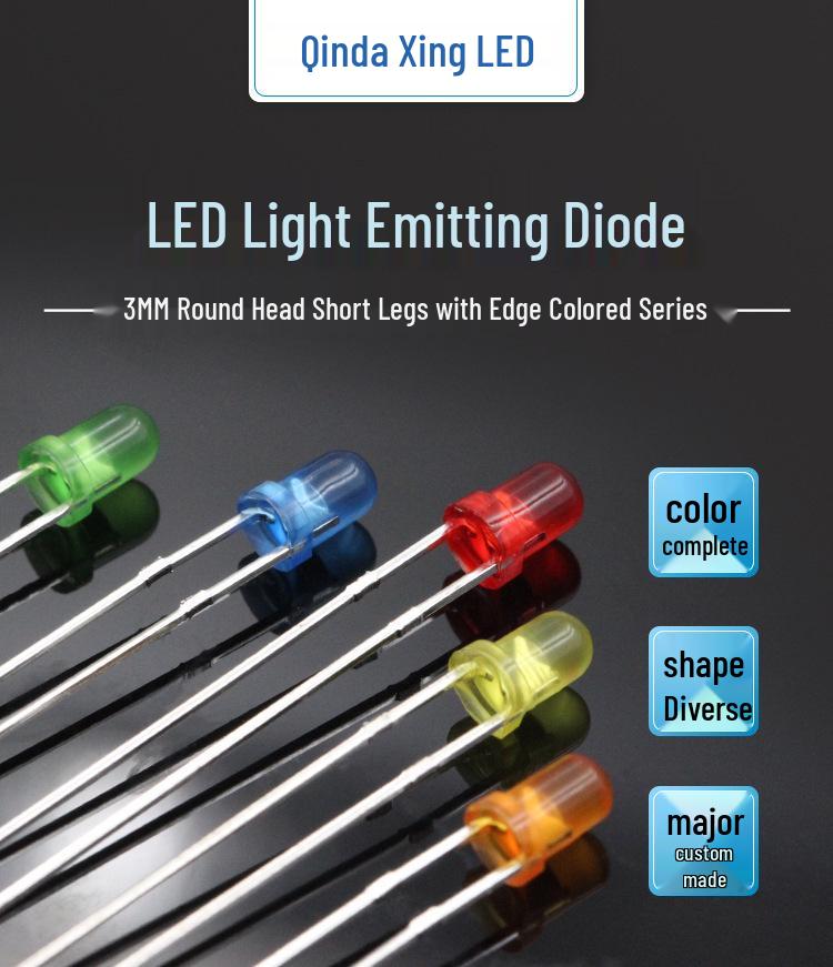 3mm High Brightness LED Light Beads - Red, Yellow, Blue, Green, Orange Diodes with Short Leads.
