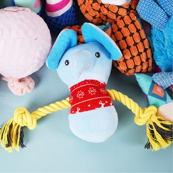 Stuffed Elephant Dog Toy with Rope Arm Squeaky Plush Animal Dog Chew Toy Interactive Tug-of-War Toy for Dogs Teeth Cleaning Puppy Teething