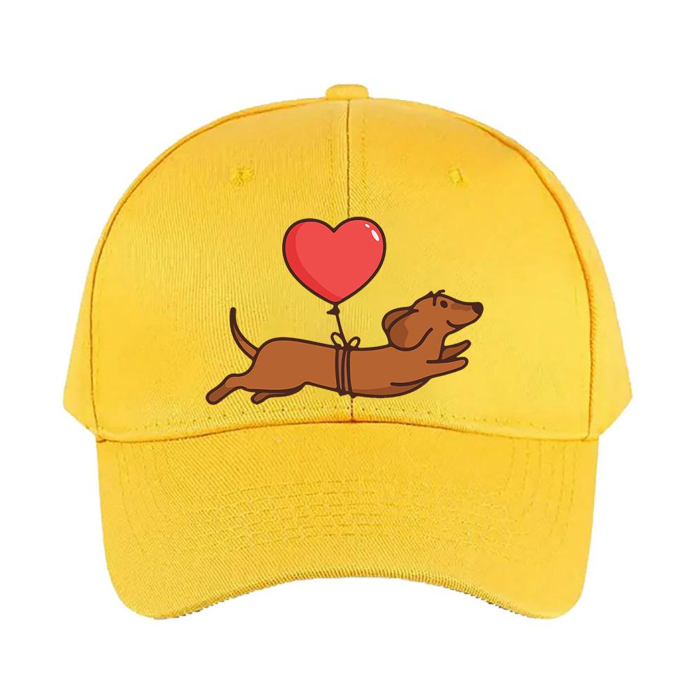Cute Dachshund Dog with Balloon Cap Summer Woman Man Baseball Cap Adjustable with Curved Brim Duckbill Cap Protection Sun Hats