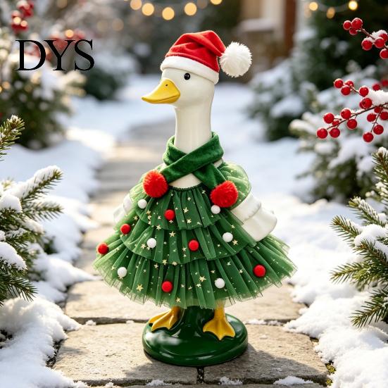 Holiday Animal Costume Christmas Porch Goose Outfit, Santa Dress with Plush Scarf And Hat for Apparel, Festive Winter Outdoor Lawn Tiered Tulle