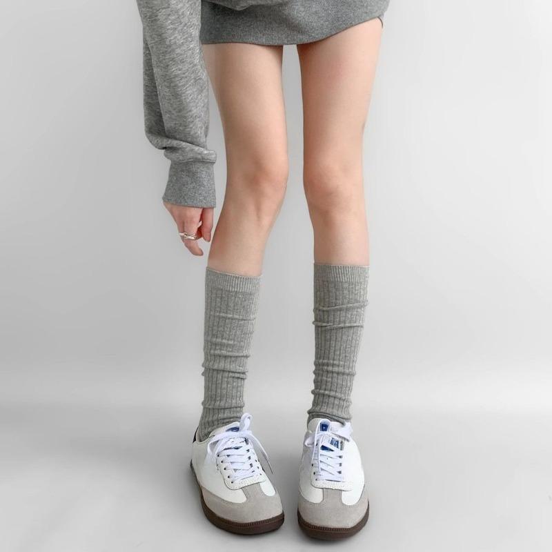 Leg Warmers - Pure Cotton Autumn/winter Mid-length Socks with School-style Vertical Stripes, Slightly Compressive and Slimming, White Long Socks.