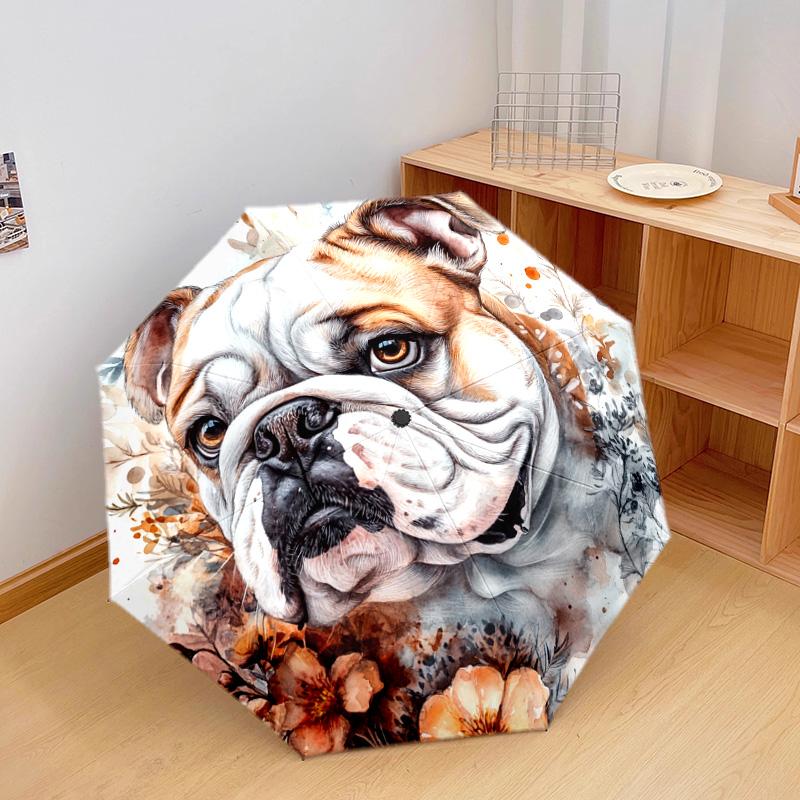 1 Pezzo Ombrello Pieghevole Automatico - Fantasia Floreale Bulldog, Design Portatile e Pieghevole con 8 Stecche, Regali di Natale e Compleanno