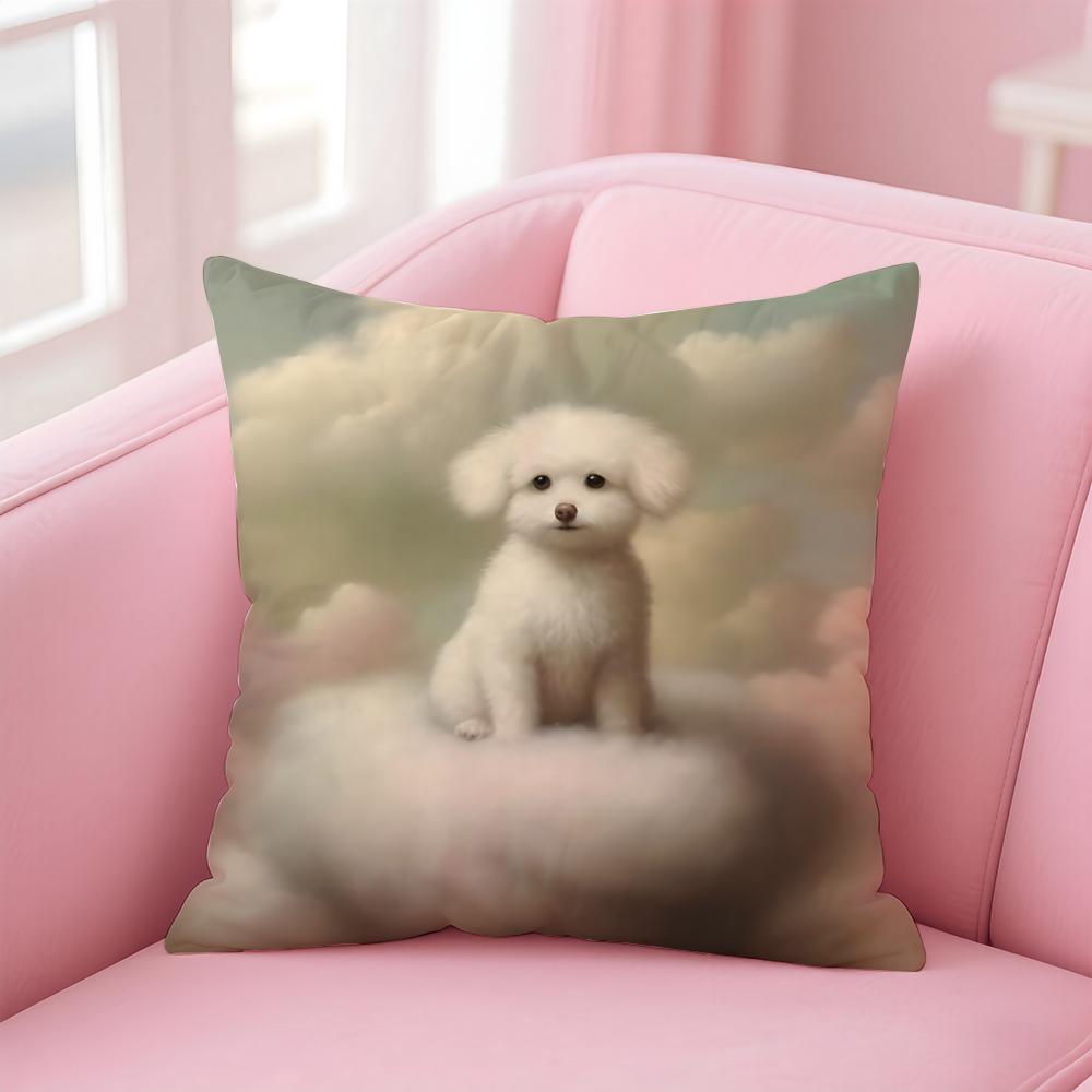 NICE CUTE Bichon Frise Dog Cushion Cover Pillow Case Soft Friendly Fabric Concealed Zipper