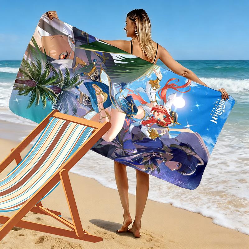 Genshin Impact Poster Print Beach Towel, Large Soft Quick Dry Towel for Beach Camping Swimming