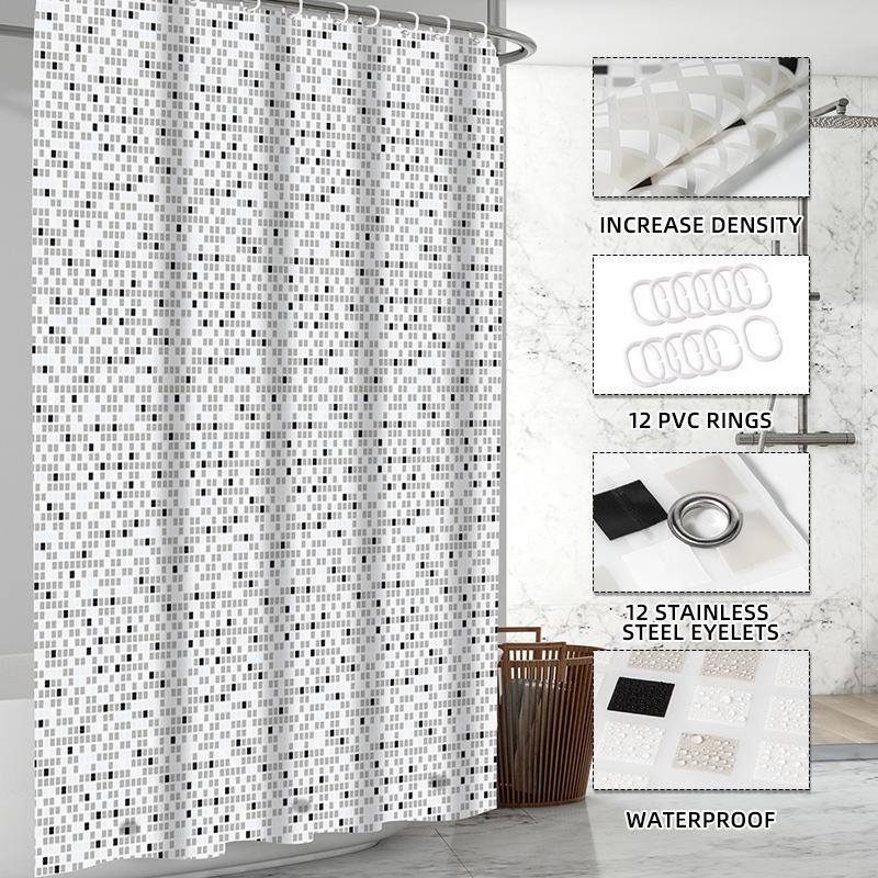 3D Printed PEVA Shower Curtain with Hooks – Thick, Waterproof, Mildew-Resistant Bathroom Partition