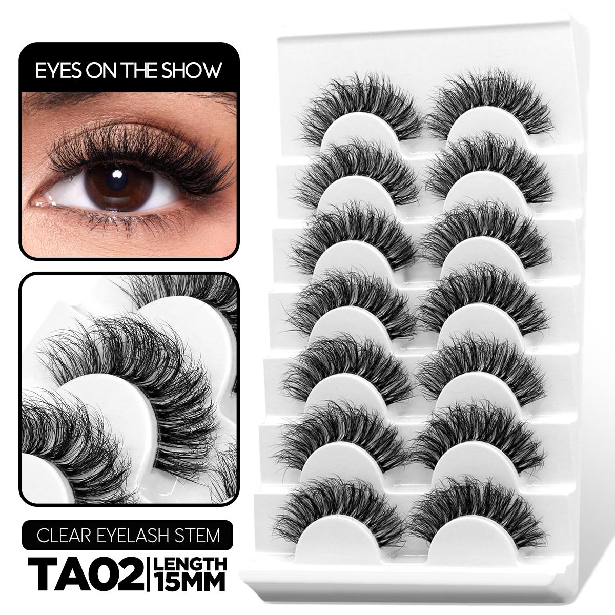 Пушистые накладные ресницы 5/7 пар натуральных кошачьих ресниц прозрачный стебель — фото 17