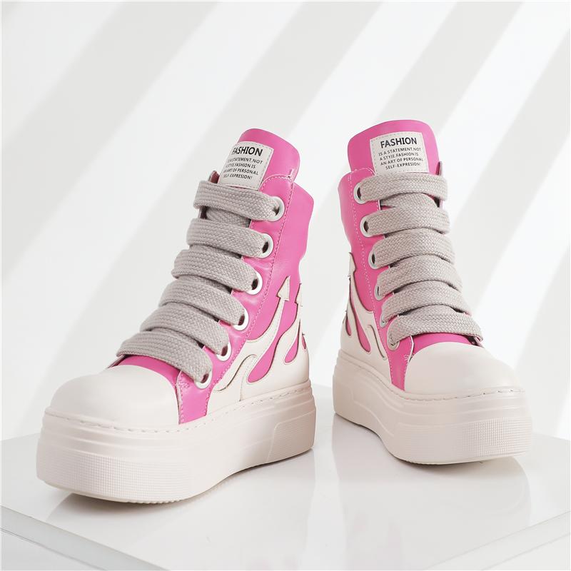 Concise Platform Thick Bottom Unisex Shoes All Match Mixed Color Increase Sport Shoes Runway Sneakers Large Size Casual Trainers