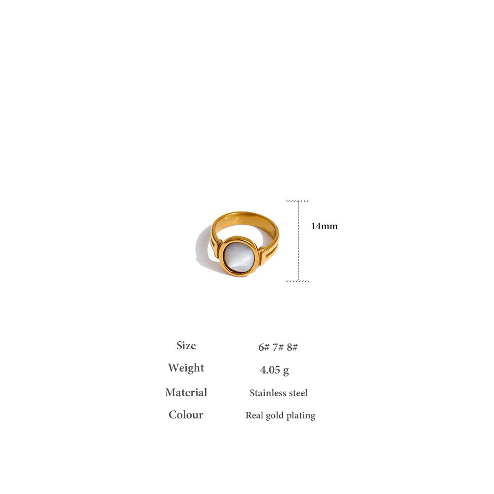 Yhpup Stainless Steel Natural Shell Ring New France Metal Gold Color Round Finger for Women Temperament Jewelry Anillos Mujer