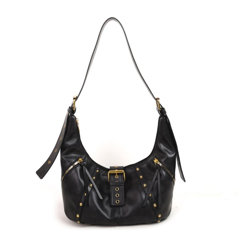 

Oil Wax LeatherRetro American Style Rivets Buckle Crossbody Bag Y2K Shoulder Bag Outdoor чёрный
