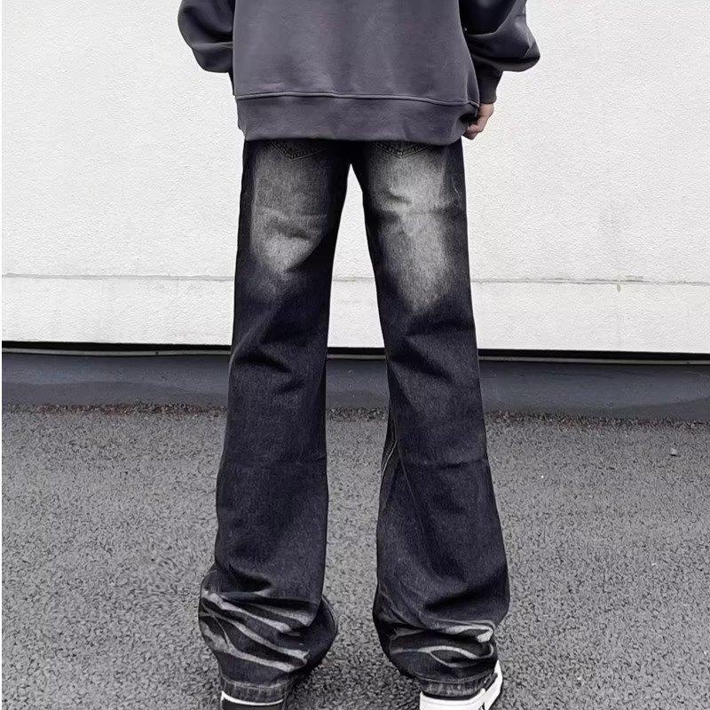Manufacturer American retro washed black and gray micro-horn jeans men's high street style simple slim straight pants