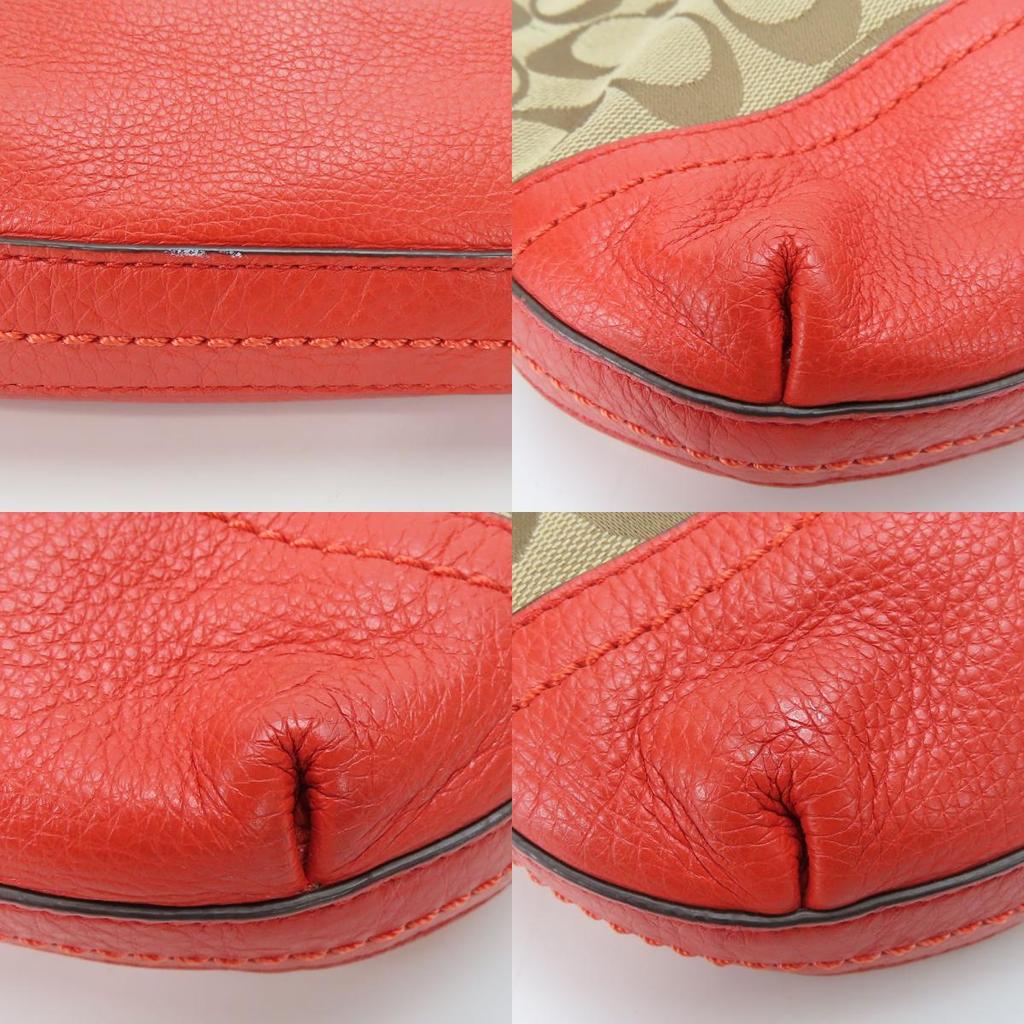 Used COACH Shoulder Bag F24028 Signature canvas/leather Red Brown Diagonally hung