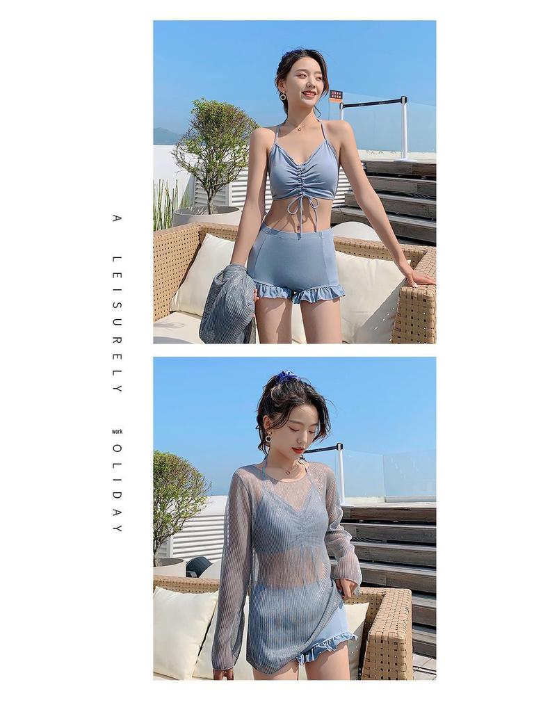 2025 Women's Three-Piece Split Swimsuit: Long-Sleeved, Sun-Protective, Sexy, Slim, Fairy-Inspired for Hot Springs.