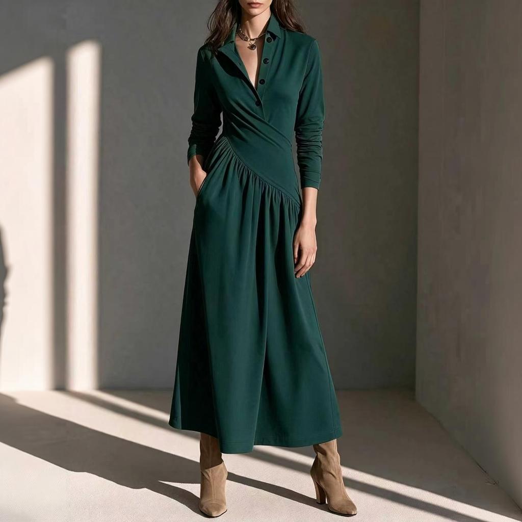 Women's Color Elegant Long Maxi Dress for Commute and Casual Everyday Wear