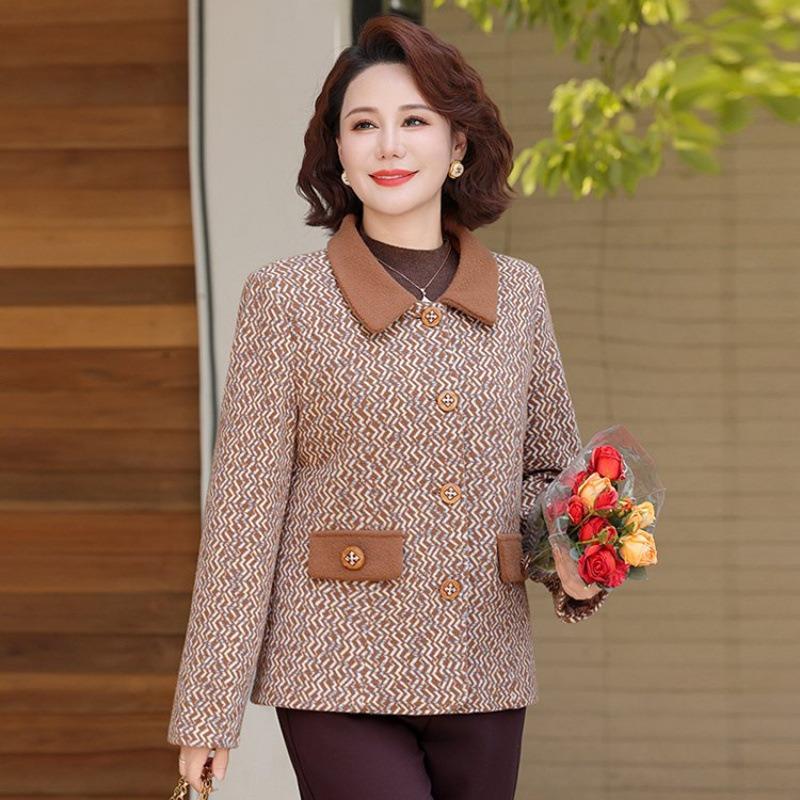 Autumn new fashion lapel jacket medium old woman loose age reduction spring and autumn short age reduction top
