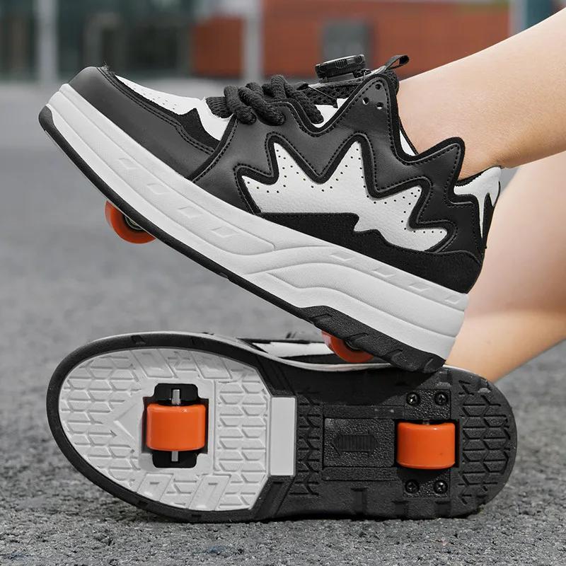 Girls 2-wheel High-top Roller Shoes Fashion Parkour Sneakers With Wheels Women's Retractable Dual-purpose Skates Sports Shoes