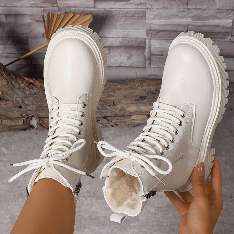 Fashion 2025 Zippers Platform Ankle Boots for Women Autumn Winter Warm Thick Plush Short Booties Mujer Thick Sole Lace Up Boots Woman