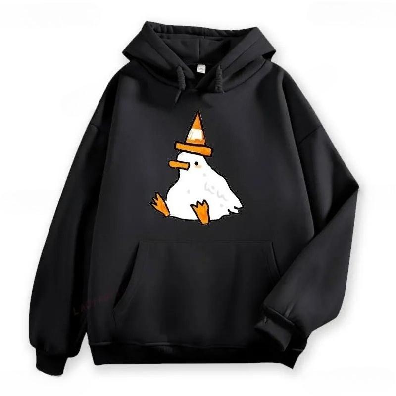 Trumpet Goose Print Loose Hoodie Cute Sportswear Retro Duck Hip-hop Streetwear Harajuku Women's Sweatshirt Fashionable Hoodie