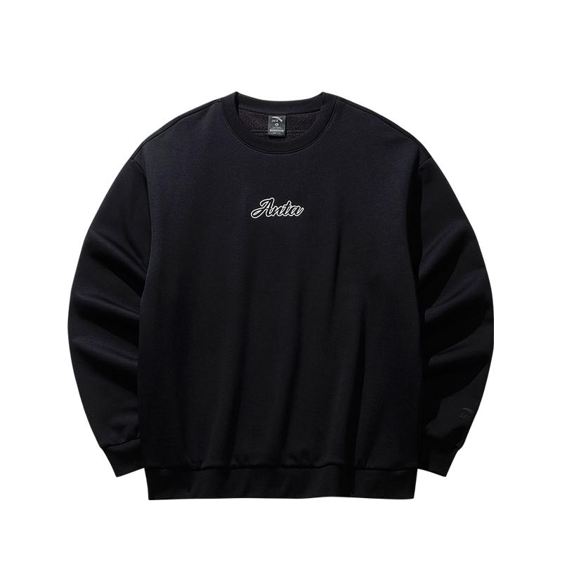 Anta Lifestyle Series Black Unisex Letter Embroidered Oversized Crew Neck Sweatshirt 972618704N-5 XS