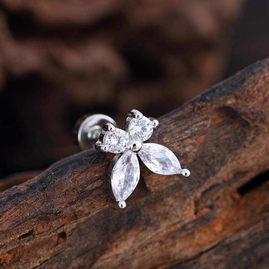 Women's 20G Tragus Earrings with Zircon 316L Stainless Steel Nose Stud Helix Cartilage Conch Labret Piercing Sensitive Ears