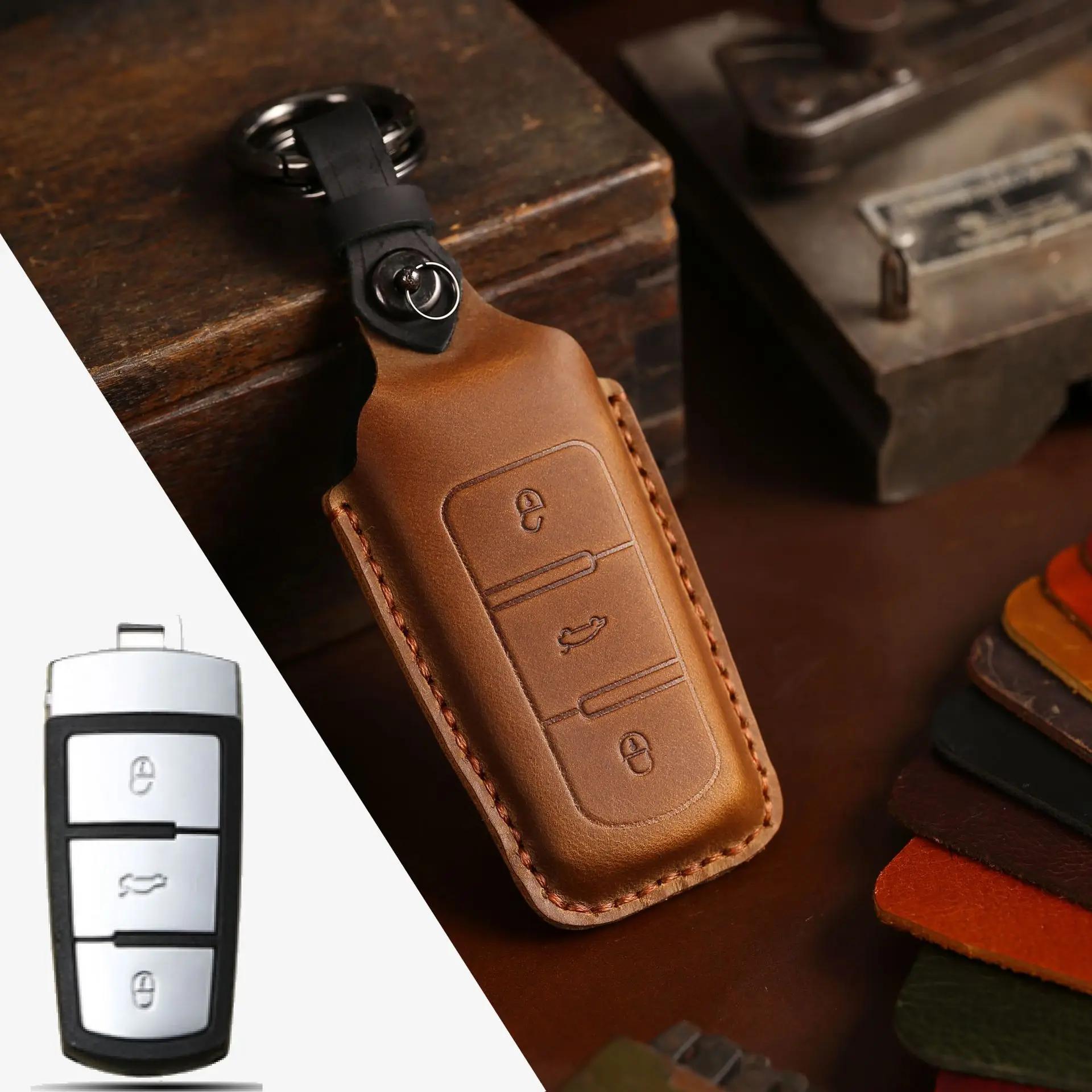 

leather car key cover keychain holder case protector for Vw Volkswagen CC Passat B8 Magtan B7 Remote shell Accessories