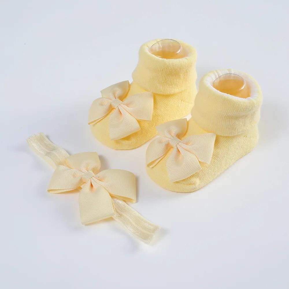 Cotton Newborn Baby Socks and Hair Band Set Ribbon Bow Headband for Baby Girls Breathable Socks Babies Accessories
