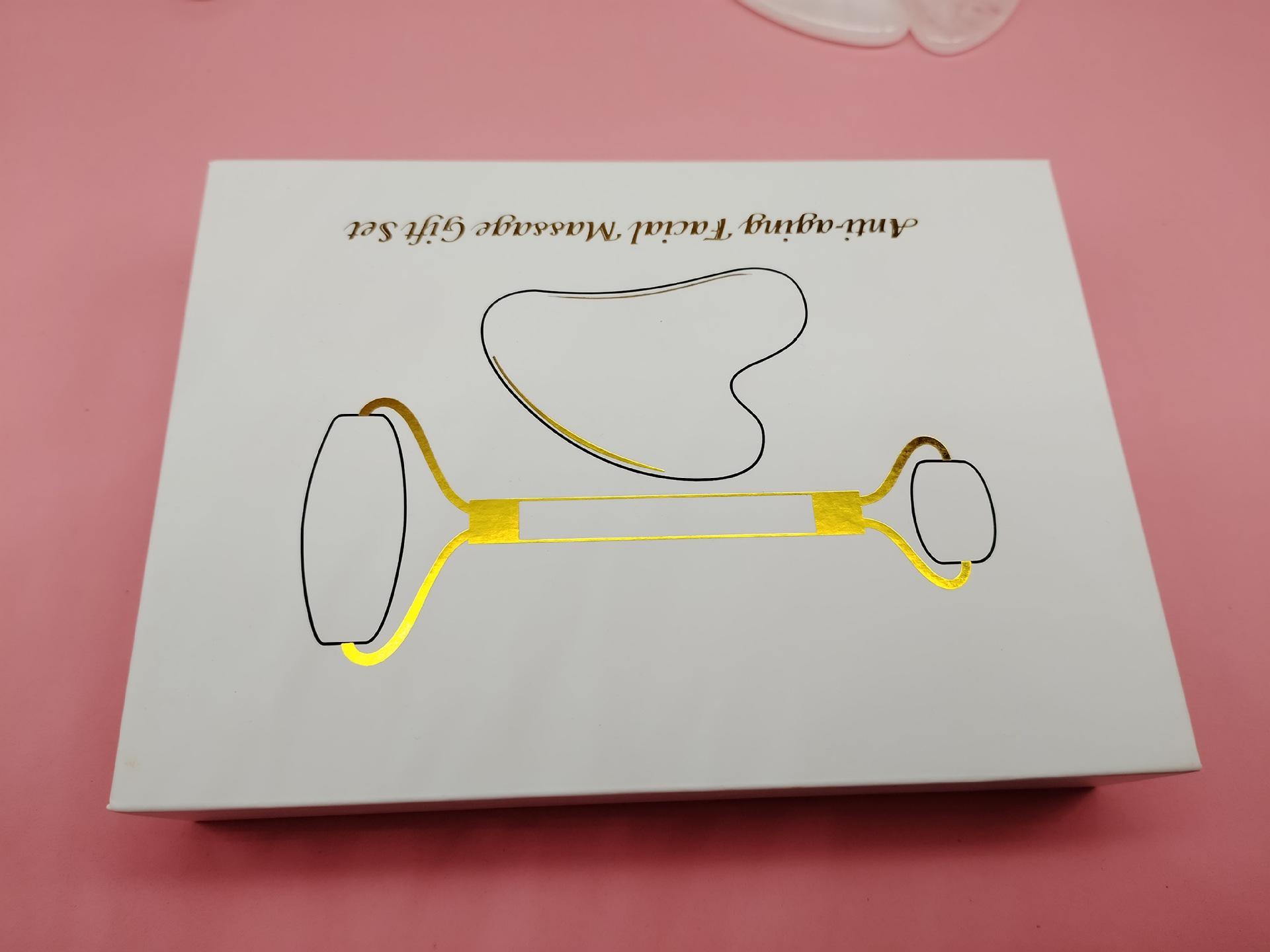 

Набор массажных роликов с двумя головками из натурального нефрита и розового кварца