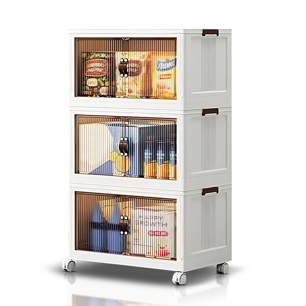 4 Pack Stackable Storage Bins with Lids and Wheels Open Front and Top Open Large Capacity