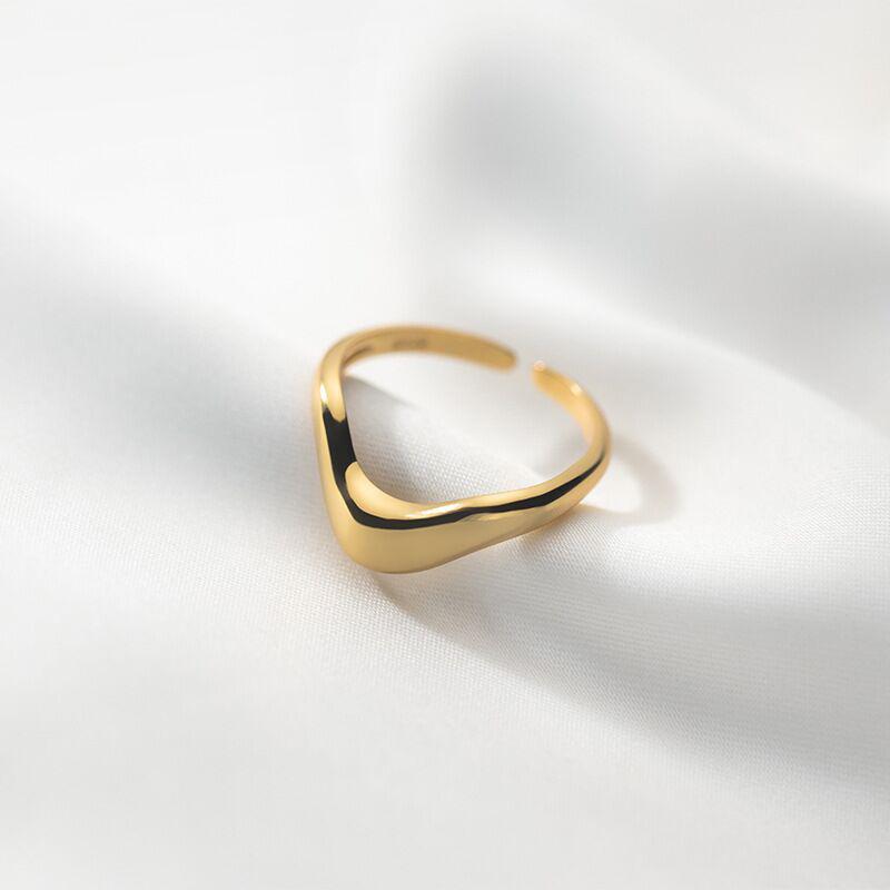 ANENJERY Irregular V-Shaped Lines Rings For Women Simple Temperament Adjustable Ring All-Match Jewelry