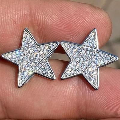 Huitan Chic Stars Stud Earrings for Girls Full CZ Bling Bling Five-pointed Star Earrings Color Trendy Jewelry for Women
