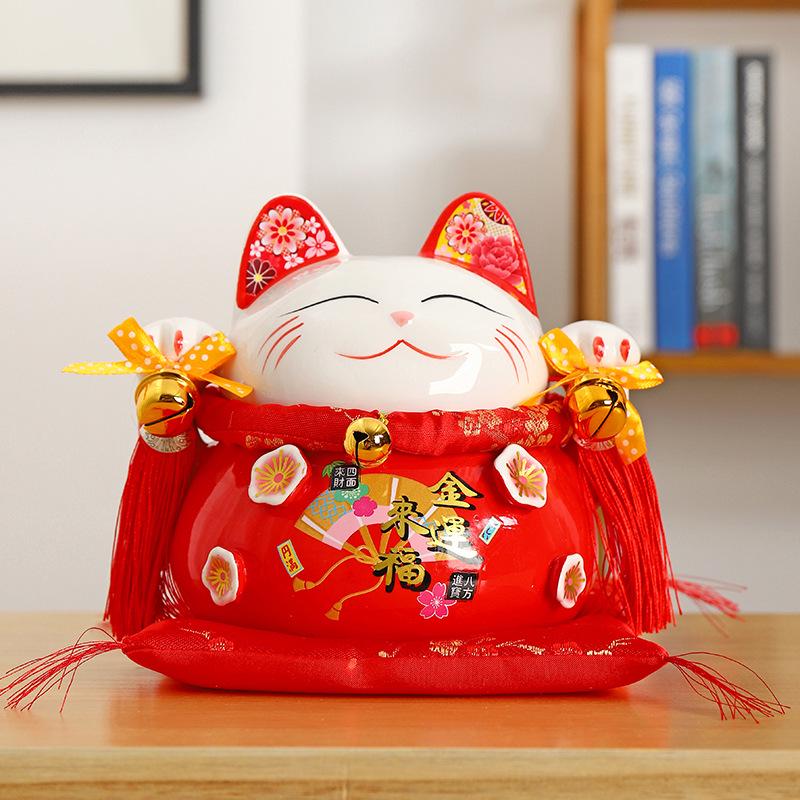 Lucky Cat Ceramic Piggy Bank | Creative Japanese Ornament | Cute Mini Gift for Birthdays or Store Opening
