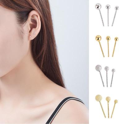 S925 Silber Runde Perle Sand Oberfläche Einfache Bean Ohrringe für Frauen