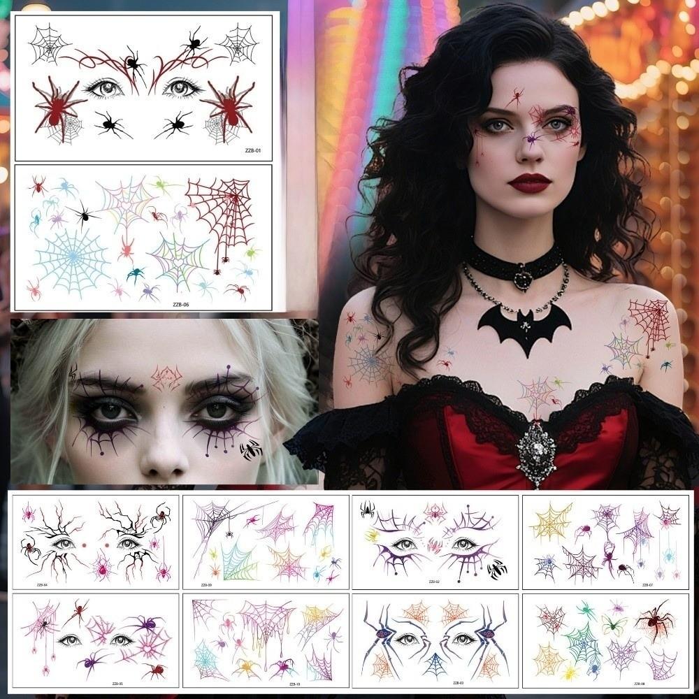10 Pcs Waterproof Halloween Spider Tattoo Colored Body Tattoo Stickers Party Supplies
