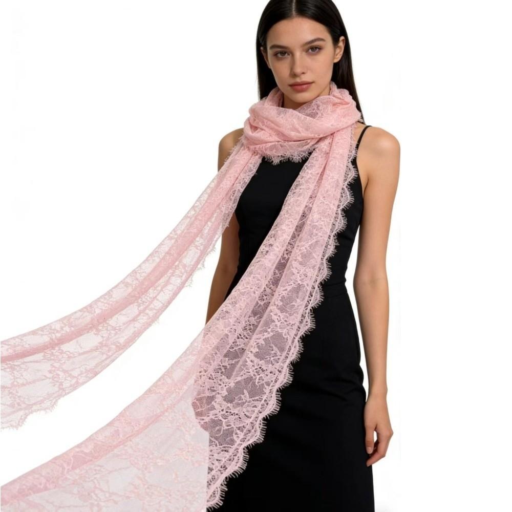 Solid Color Lace Scarf Long Decorative Scarf Elegant Flower Embroidered Veil
