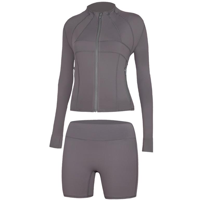 Women's High-Waist Yoga Set: Stand-Up Collar, Tummy Control, Zip, Long-Sleeve for Running & Fitness