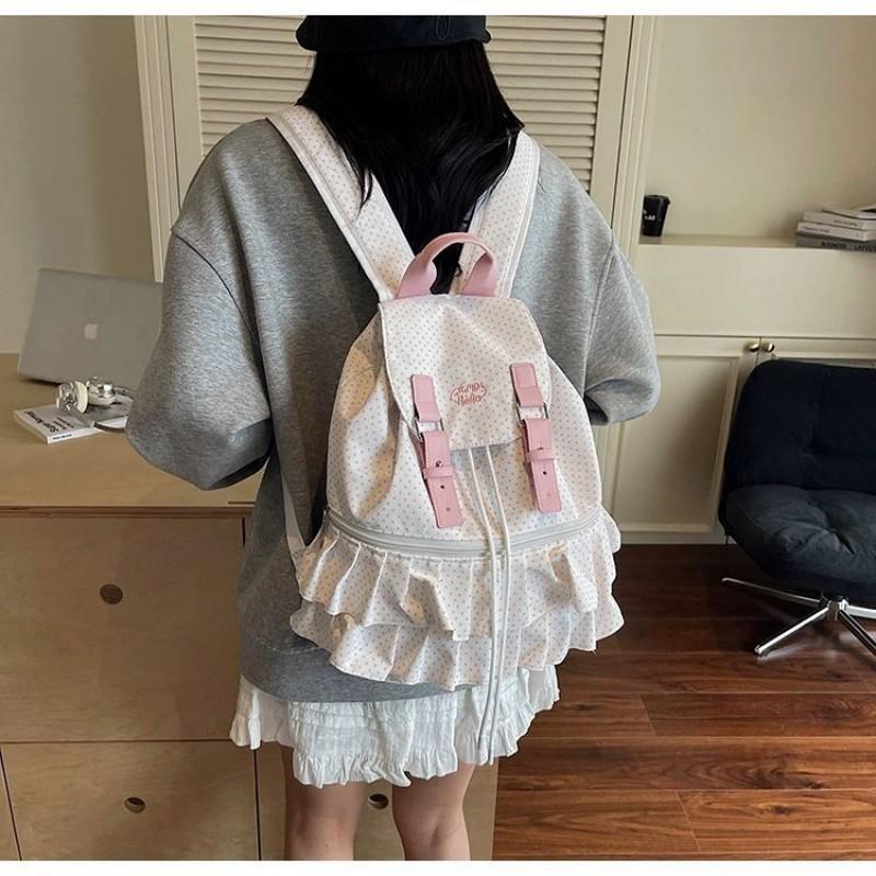 Cute Polky Dot Ballet Backpack Women s Fashionable Canvas Casual Large-capacity Schoolbag 27x12x32