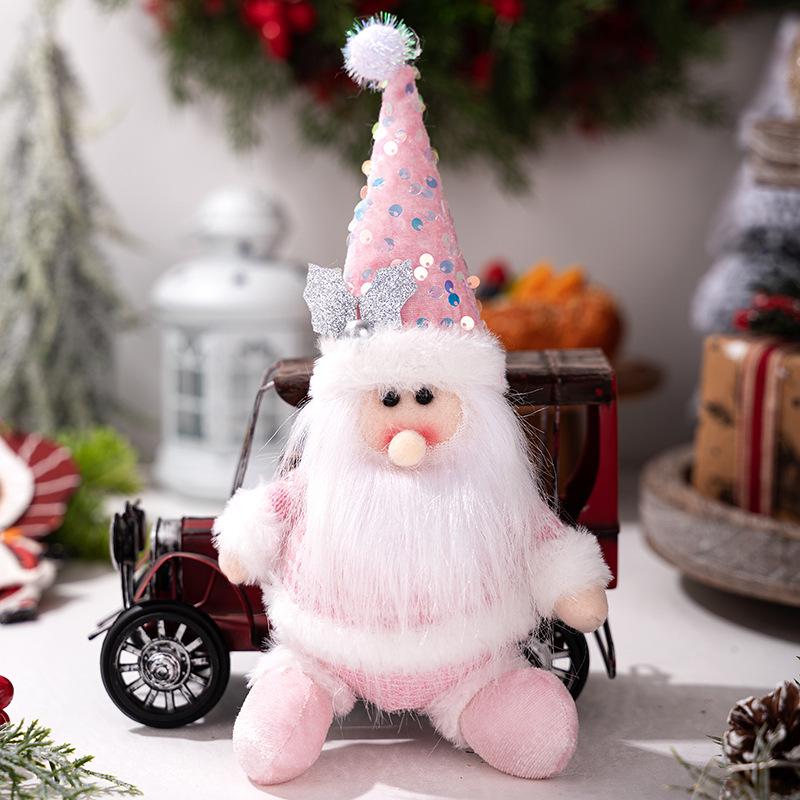 Pink Sequined Snowman & Reindeer Ornament - Cute Christmas Fabric Figurine