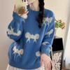 Japanese sweet towel embroidered jacquard sweater for women's autumn and winter new loose and gentle wind round neck knitted sweater for women