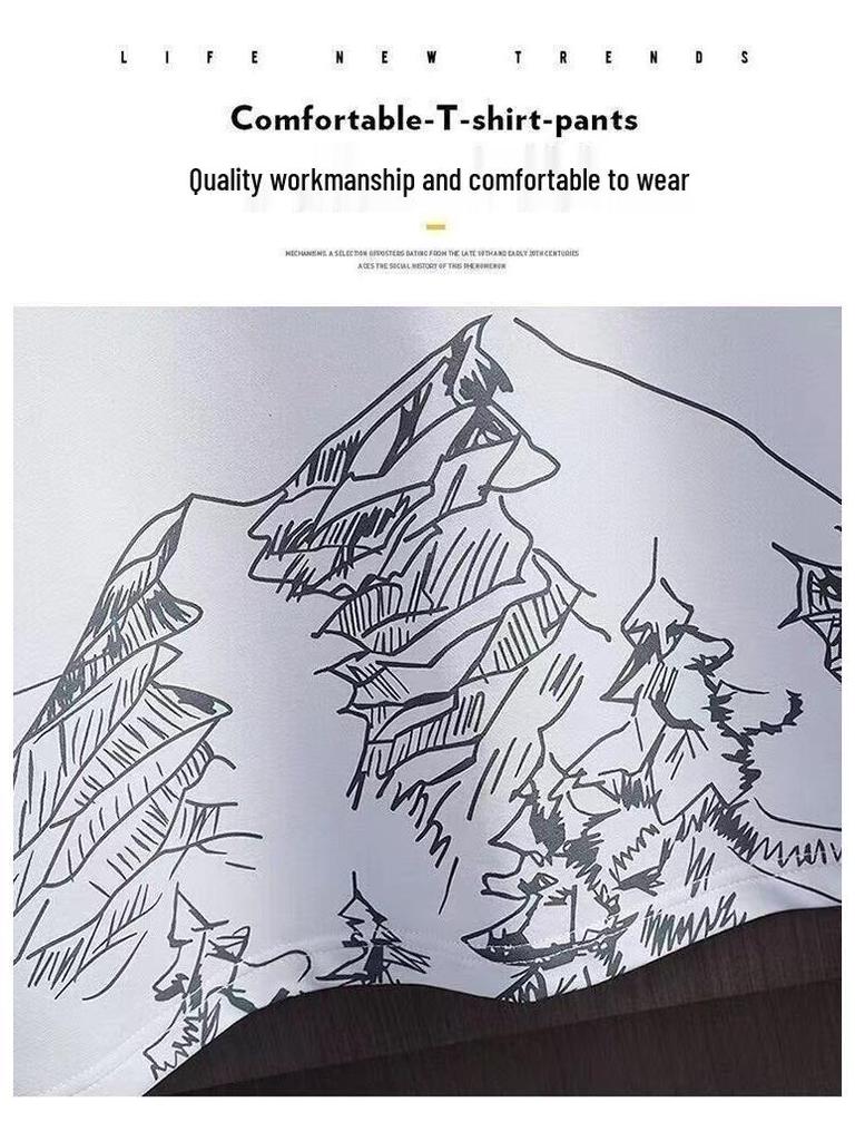 Men's Trendy Summer Ice Silk Two-Piece Set: Casual Short Sleeve T-Shirt and Shorts