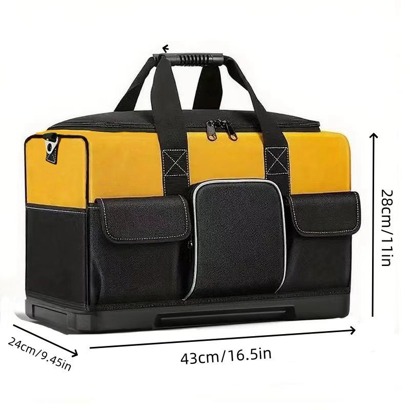 Large Heavy-Duty Tool Bag with Wide Mouth Opening Reinforced Plastic Bottom for Electricians Mechanics Gardeners Durable Oxford