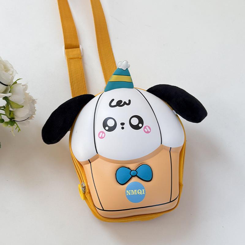 Playful Colorful And Eggshell Bag For Children With Puppy Motif In Pink Yellow Purple Blue And