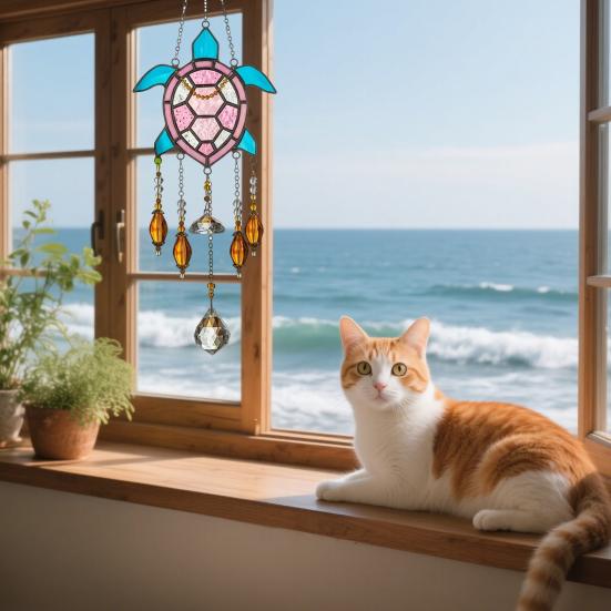 Sea Animal Sun Catcher Coastal Hanging Decoration Conch Starfish Seahorse Suncatcher for Home Windows Balcony Decor