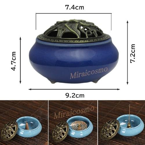 Miraicosmo Incense Burner and Holder Set, Ceramic with a Calming Color (Navy)