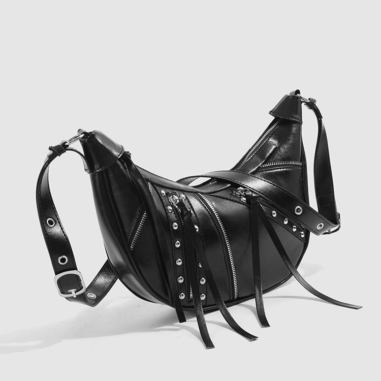 

2025 new fashion oil wax leather croissant bag locomotive messenger bag women s niche design lazy dumplings shoulder armpit bag чёрный