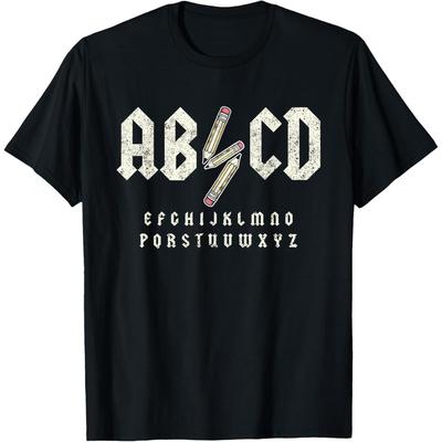 Funny Teacher Graphic Tee Abcd Teacher Rock Style T Shirt Men Casual Round Neck