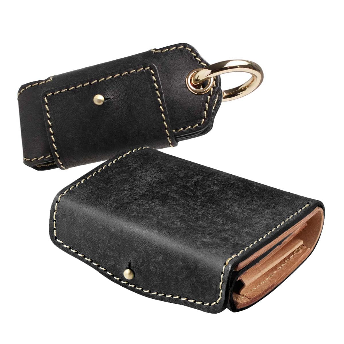 

Компактний потрійний чохол для смарт-ключа з натуральної італійської шкіри, набір з 2 штук, шкіряний гаманець з монетницею [Days Art] Чоловічий чорний