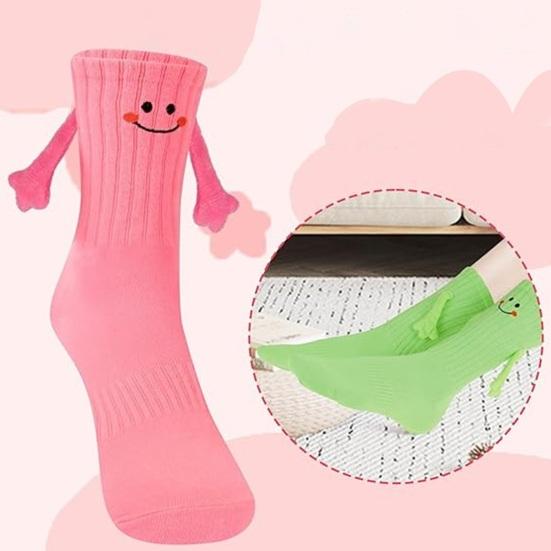 Chaussettes Visage Souriant pour Femmes Chaussettes Magnétiques Se Tenant la Main Chaussettes Montantes Côtelées Amusantes Extensibles pour Enfants Adolescents Cadeaux d'Anniversaire Saint-Valentin