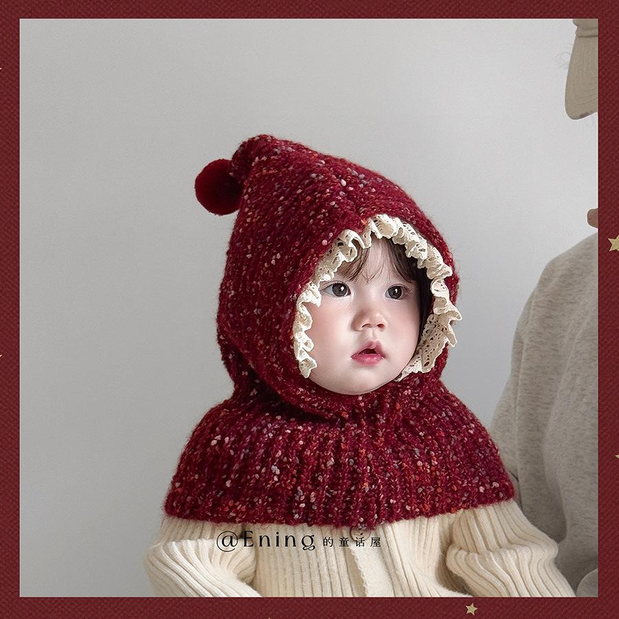

Newborn Winter Cap Christmas Red Hats Kids Hat-Scarf-Shawl One Piece Balaclava for Toddlers Boys/Girls Designer Bucket Hat head(44-50cm) красный